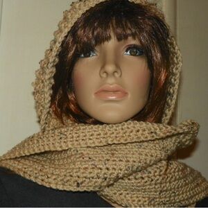 Oatmeal Beautiful Hooded Scarf Touch of Class Discontinue Yarn  READY TO SHIP